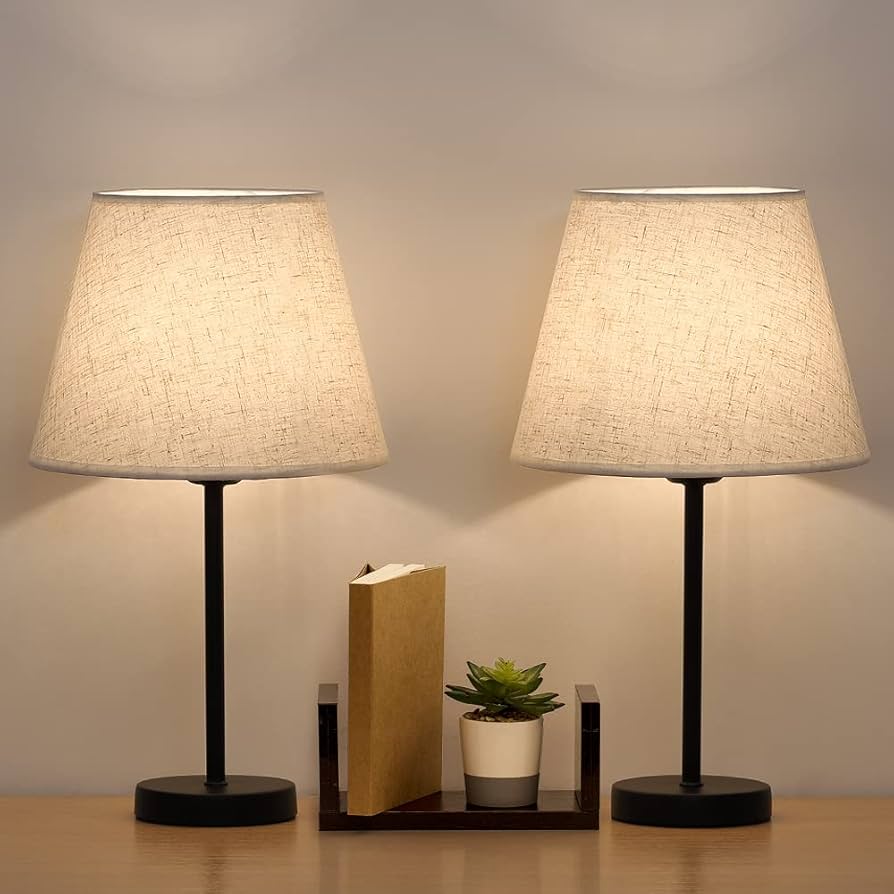 Pair of linen‑shade table lamps
